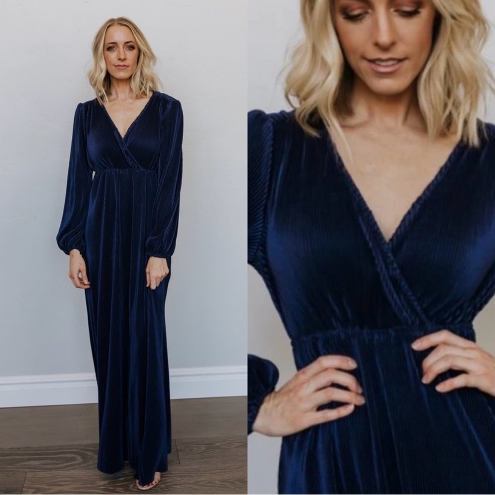 Baltic Born Venus Long Sleeve Pleated Maxi Dress Navy S